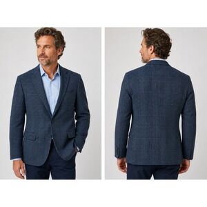 Barrister Hartmarx Mens Navy Blue Plaid 100% Wool 2 Button Blazer Sport Coat 42R